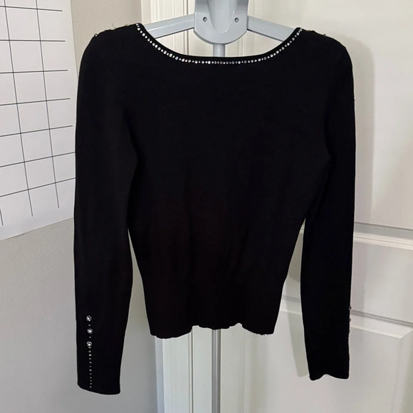 Cache Black V-Neck Blouse with silver and rhinestone accents - Picture 5 of 8